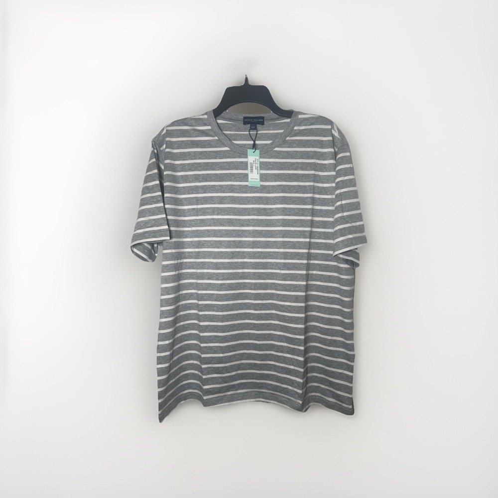 PETER MILLAR COLLECTION GRAY STRIPED MARINA SHORT SLEEVE SIZE L $158